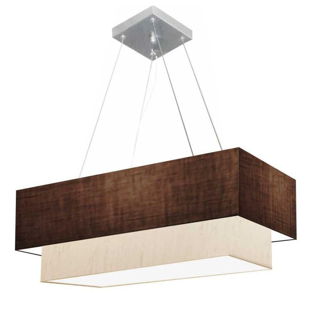Lustre Pendente Duplo Retangular Vivare Md-4322 Cúpula Em Tecido 99x40cm X 80x30cm - Bivolt Café-linho-bege 127/220v