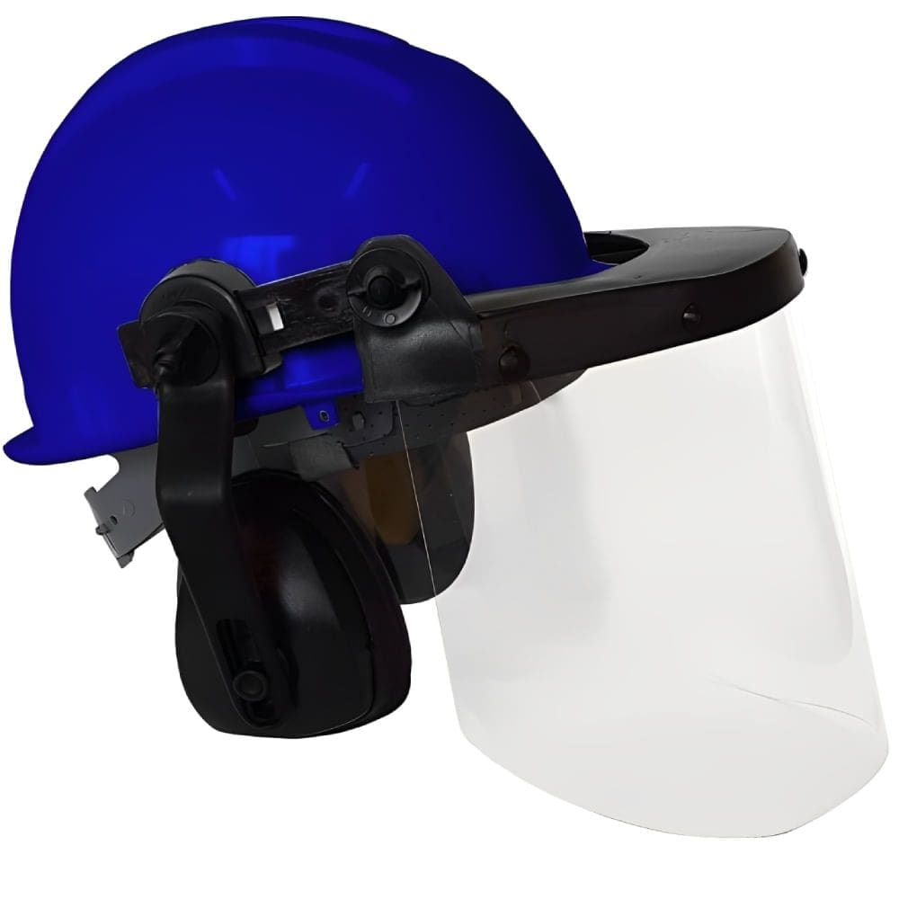 Capacete Azul com Proteção Facial e Abafador de Ruído - 3304 - LEDAN