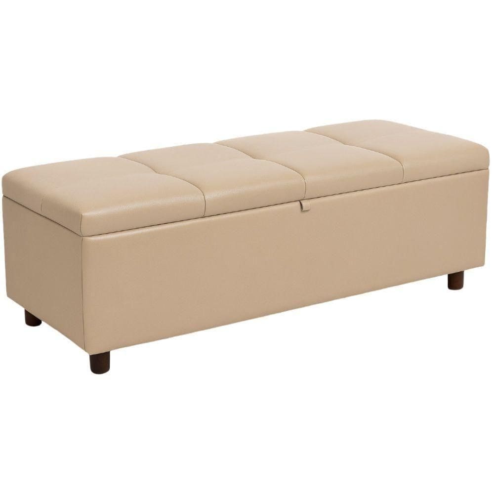 Baú Recamier Espanha Couro Pérola 140 Cm