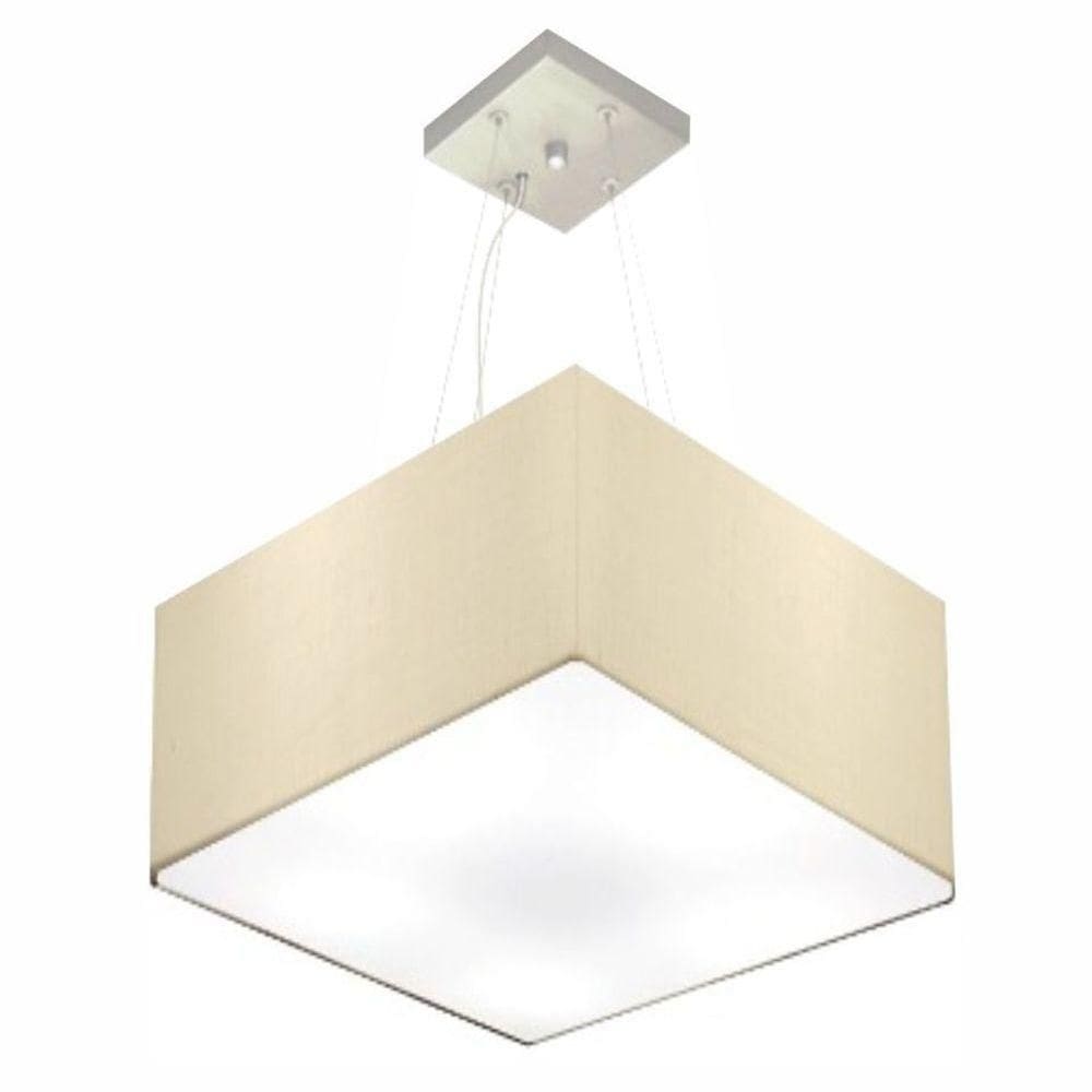 Lustre Pendente Quadrado Vivare Md-4195 Cúpula Em Tecido 25/40x40cm - Bivolt Algodão-crú 127/220v