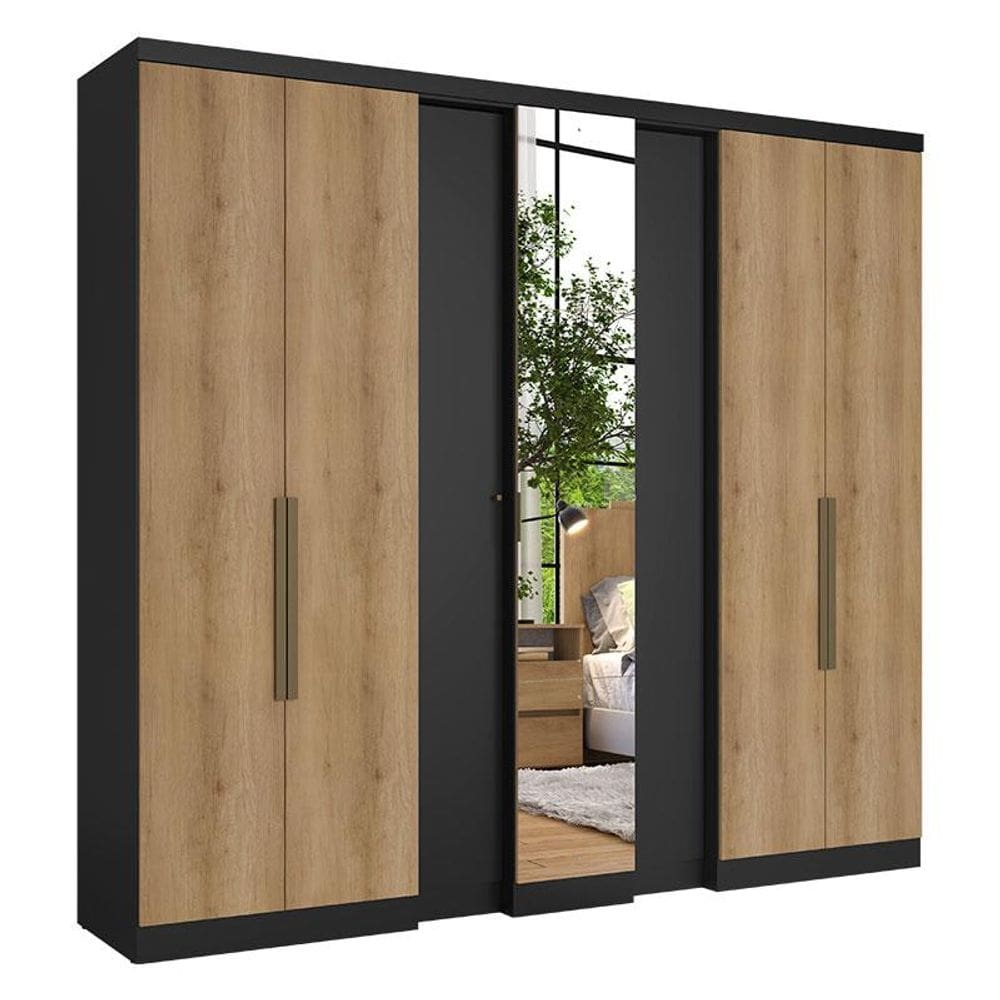 Guarda Roupa Casal Selecto Glass 7 Portas Preto Capuccino Acetinado - THB