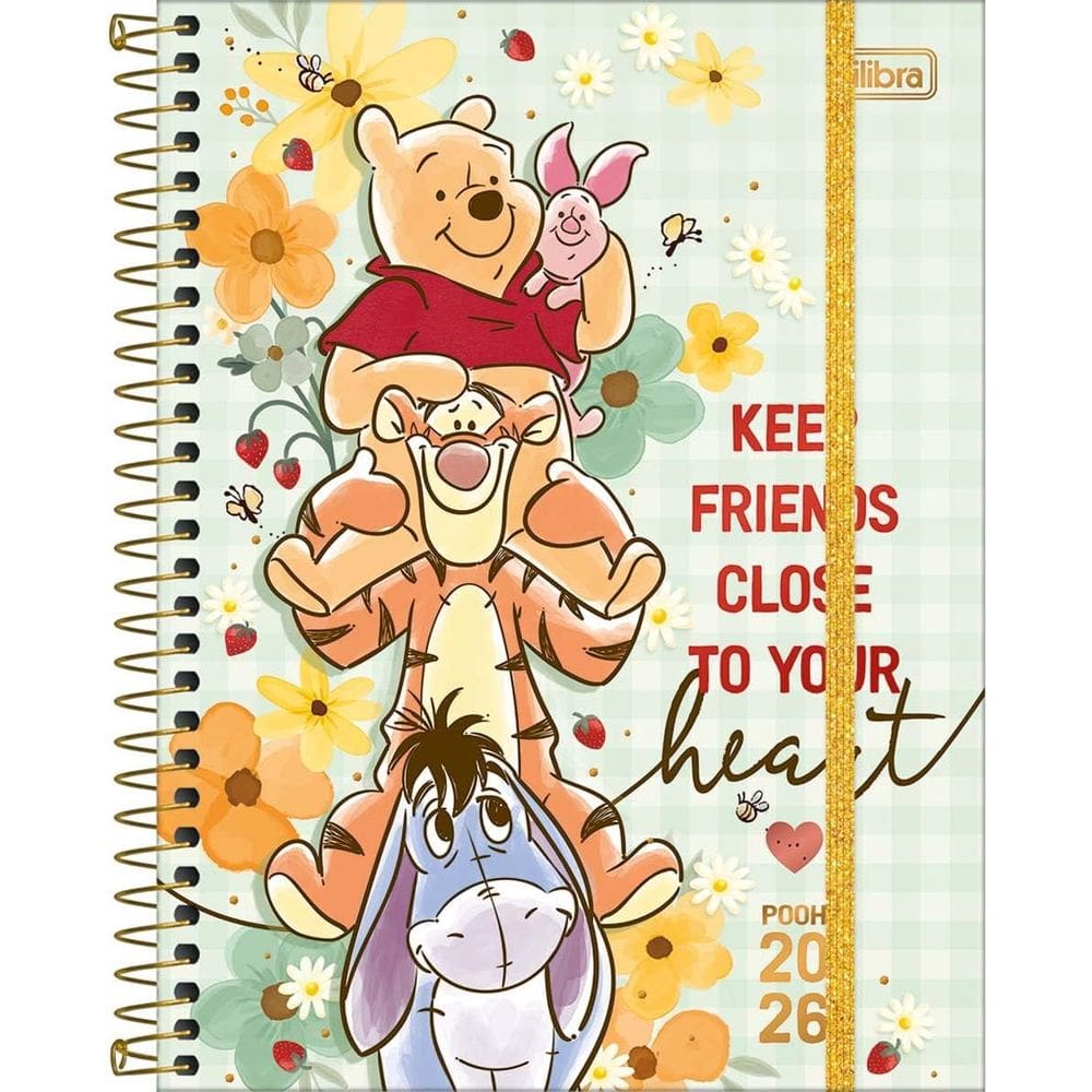 Tilibra - Planner Espiral 17,7 x 24 cm Pooh 2026 - Fundo Verde - Keep Friends - TILIBRA