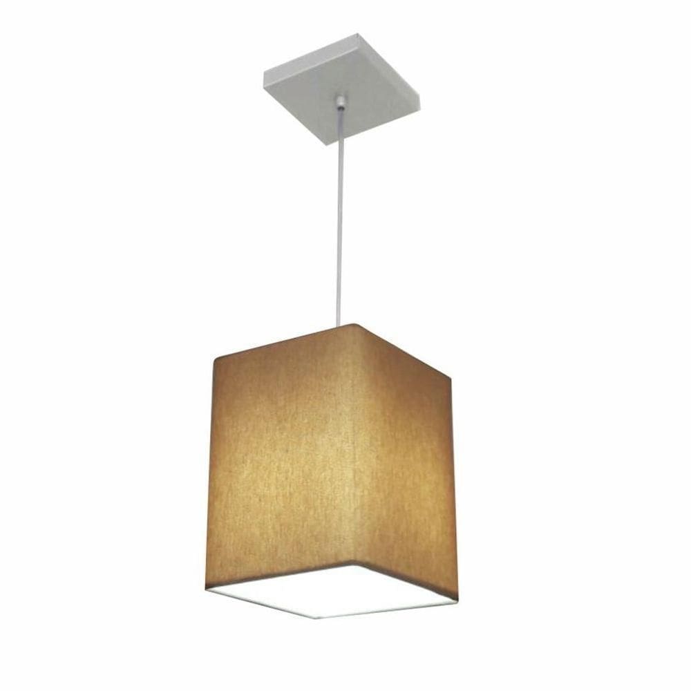 Lustre Pendente Quadrado Md-4007 Cúpula Em Tecido 25/16x16cm Palha - Bivolt