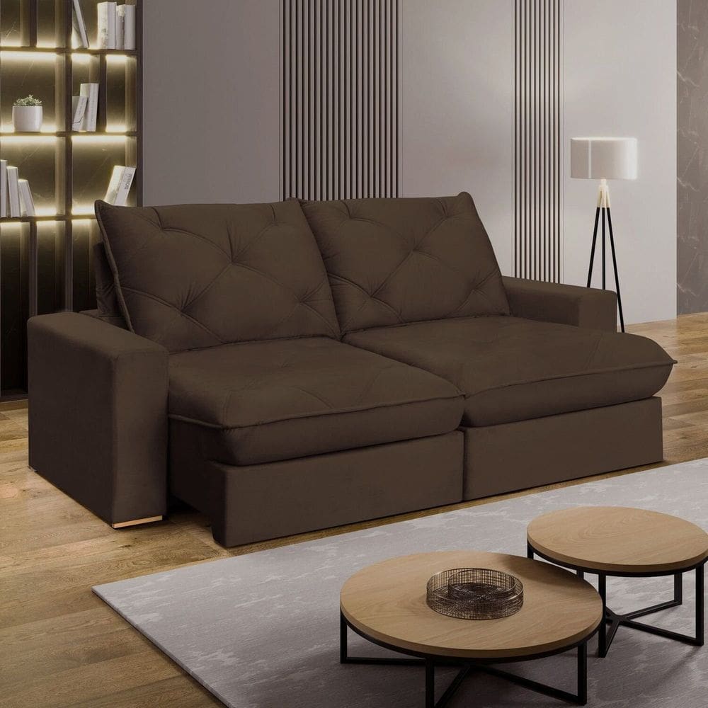 Sofá Retrátil 220cm Pilow 25cm Mônaco Marrom