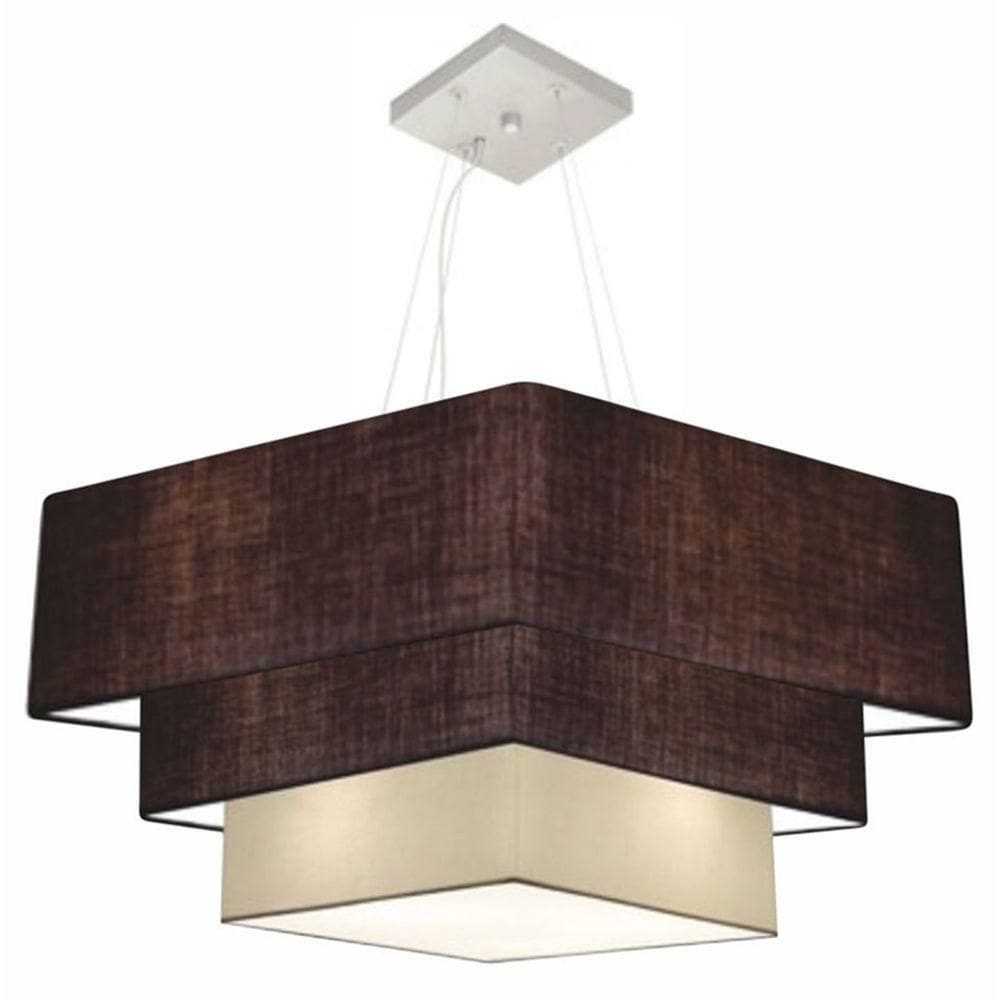 Lustre Pendente Triplo Quadrado Md-4165 Cúpula Em Tecido 80x70x60cm Café / Bege - Bivolt