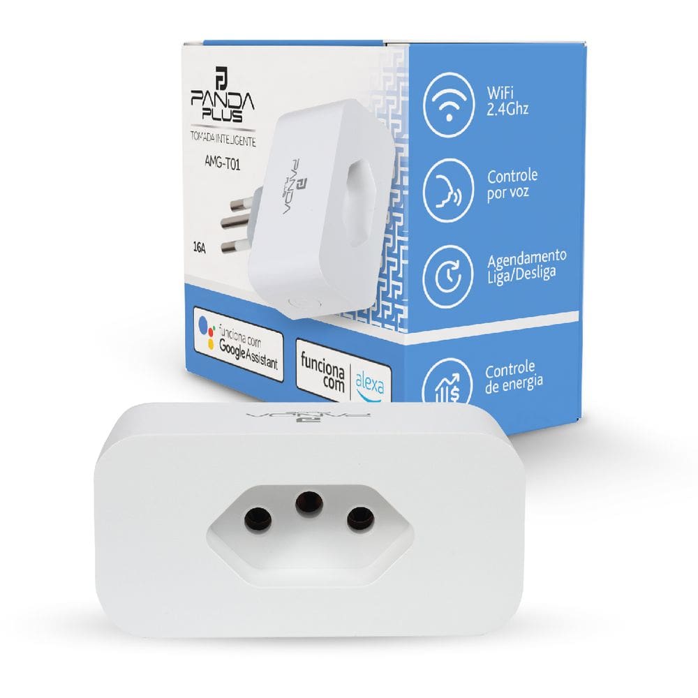 Tomada Inteligente Wifi 16A Medidor Consumo Tuya PandaPlus Smartlife Alexa Google Comando Por Voz e App Bivolt 3680W