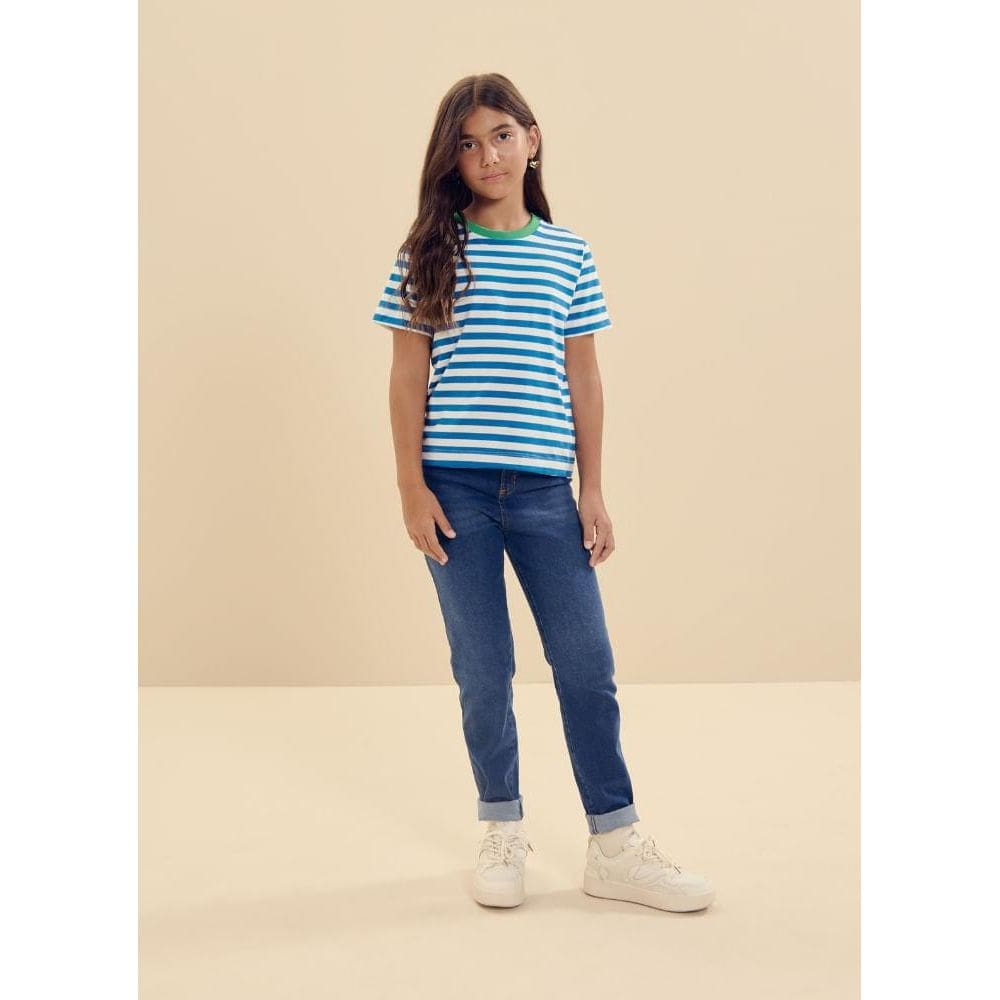 Camiseta infantil unissex com listras collab Essendi e Brandili