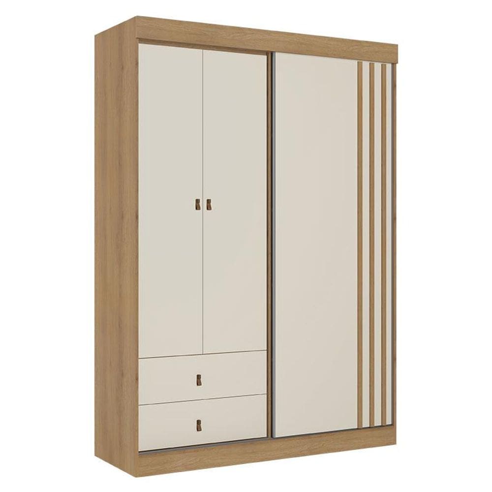 Guarda Roupa Solteiro Aspen 3 Portas Capuccino Off White Acetinado - THB