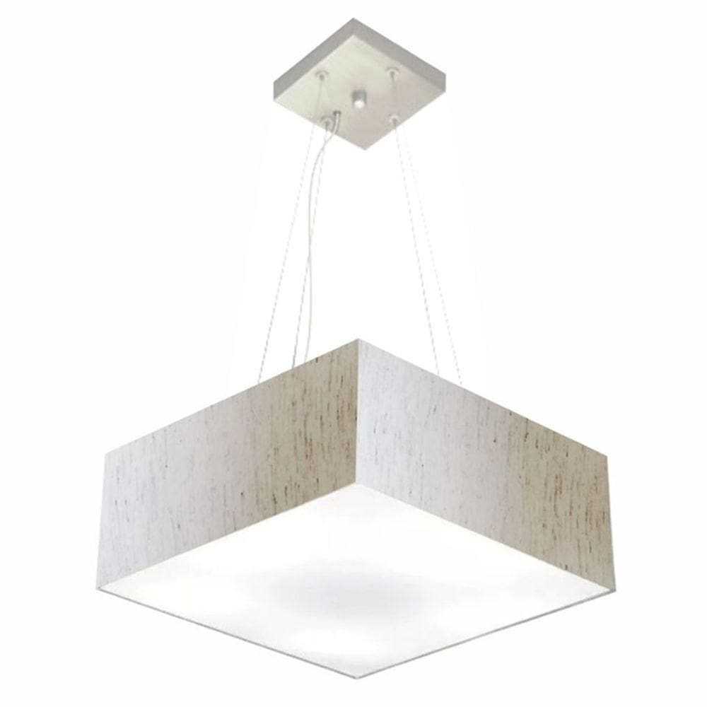 Lustre Pendente Quadrado Md-4196 Cúpula Em Tecido 15/45x45cm Linho Bege - Bivolt