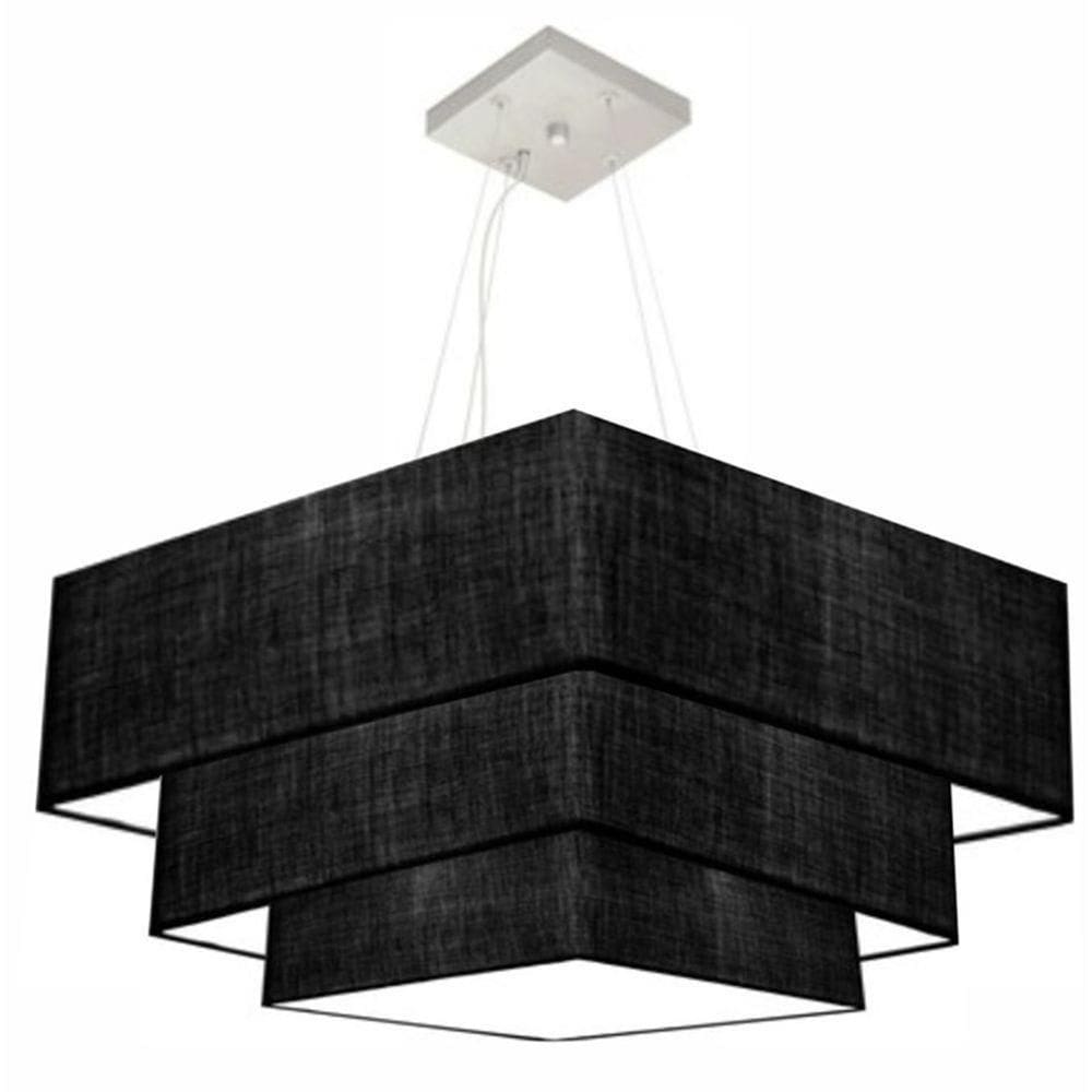 Lustre Pendente Triplo Quadrado Md-4165 Cúpula Em Tecido 80x70x60cm Preto - Bivolt