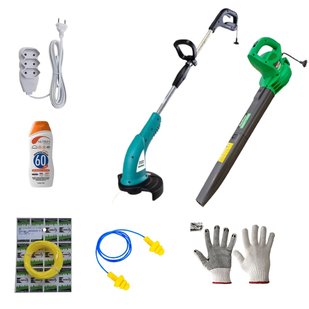 Kit Jardim Impecável: Aparador de Grama Bipartido 1500w e Soprador de Folhas 2000w + Kit Auxiliar - Garthen