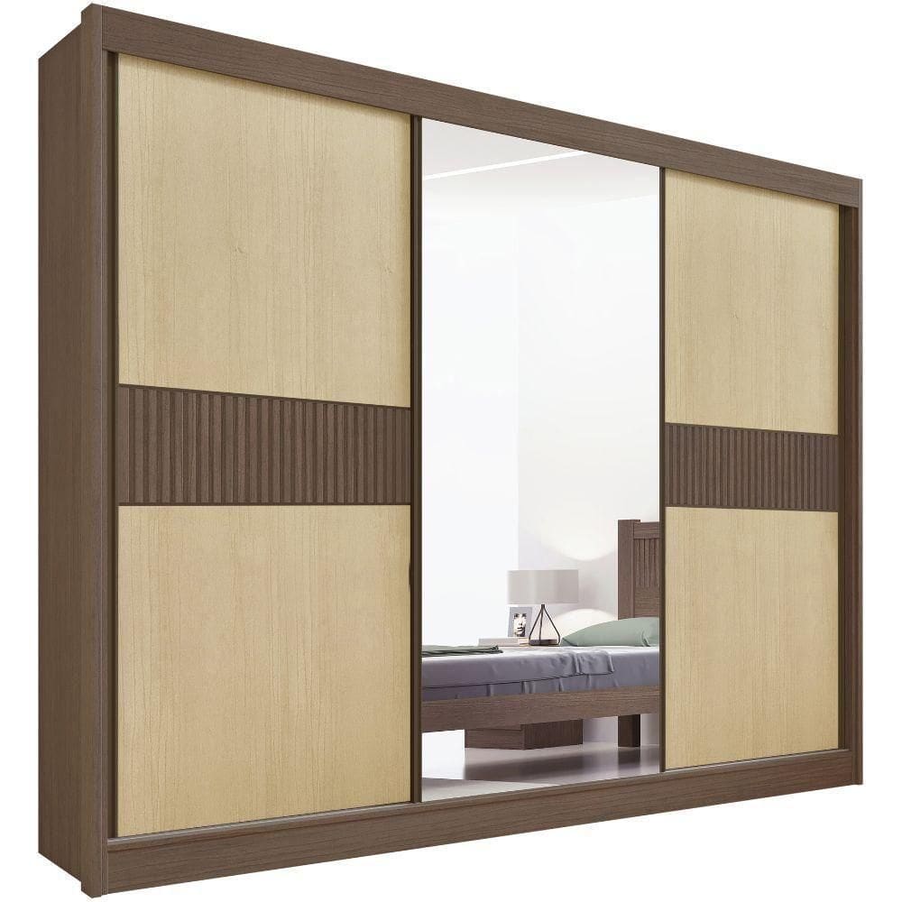 Guarda Roupa Los Angeles Ripado Castanho Linho 3 Portas 6 Gavetas D?doro