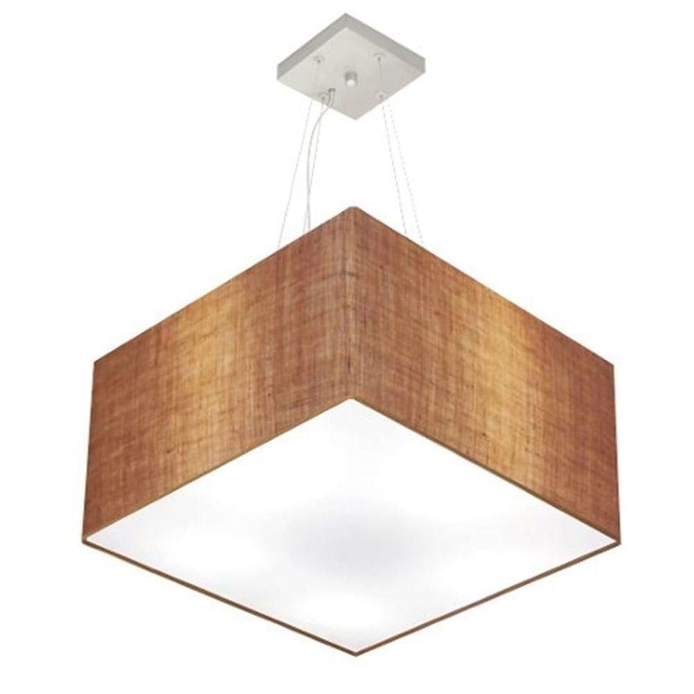 Lustre Pendente Quadrado Md-4075 Cúpula Em Tecido 30/50x50cm Palha - Bivolt