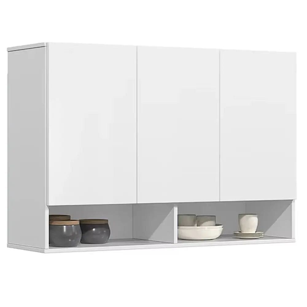 Armário Aéreo Milão 3 Portas e 2 Nichos EJ Cor Branco