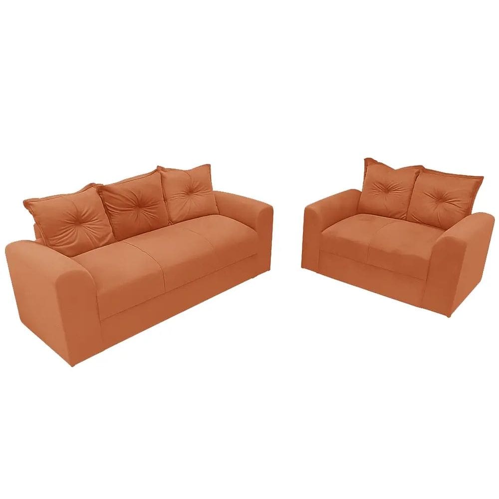 Conjunto de Sofá Porto com 2 e 3 Lugares Tecido Suede Felipe Estofados Cor Cobre