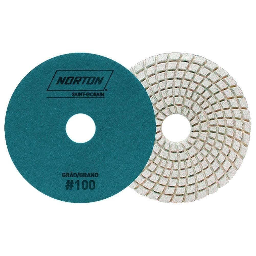 Disco Flexível Diamantado Norton Brilho D`Água | 100mm 4 Passos G100 Azul Claro - Embalagem com 10 Unidades