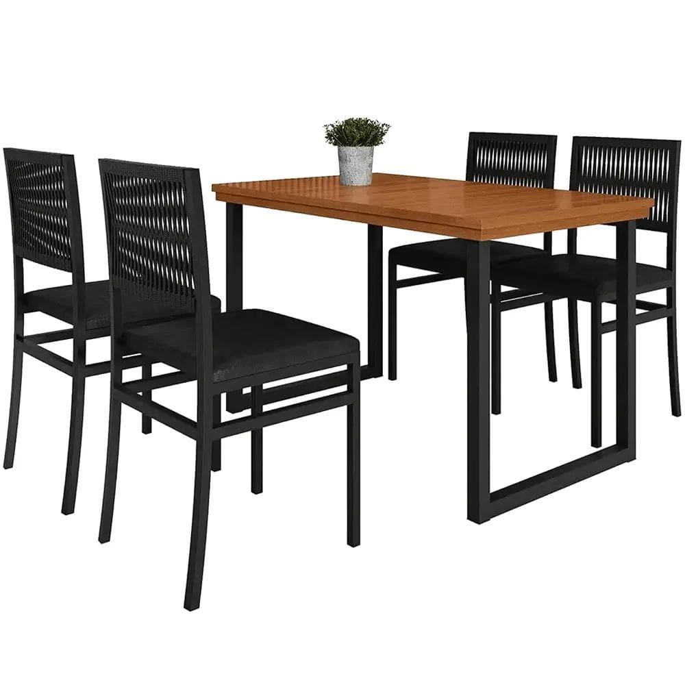 Mesa de Jantar Italia 120x80cm com 4 Cadeiras Barcelona Paonanda Cor Madeira Preto