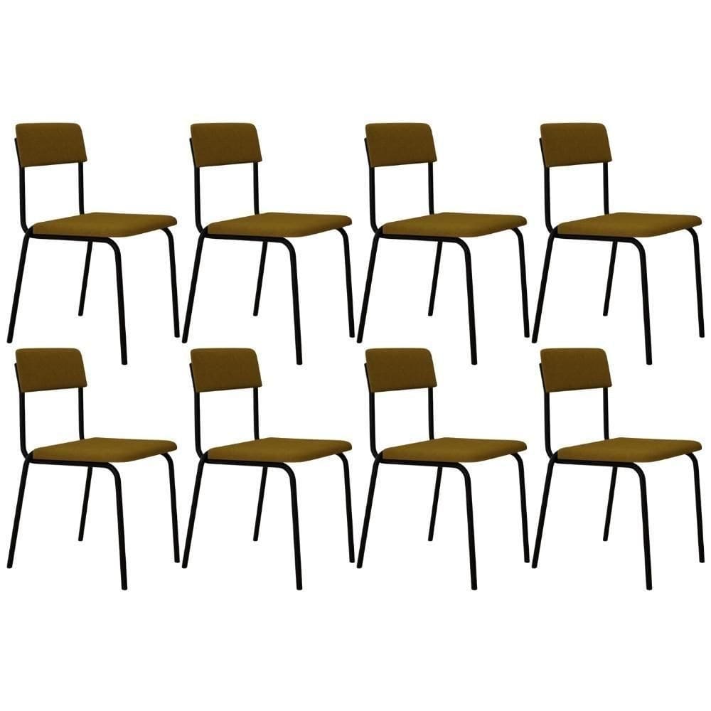 Kit 08 Cadeiras Estofada Para Sala De Jantar Sense Preto C01 Linho Mostarda - Lyam Decor