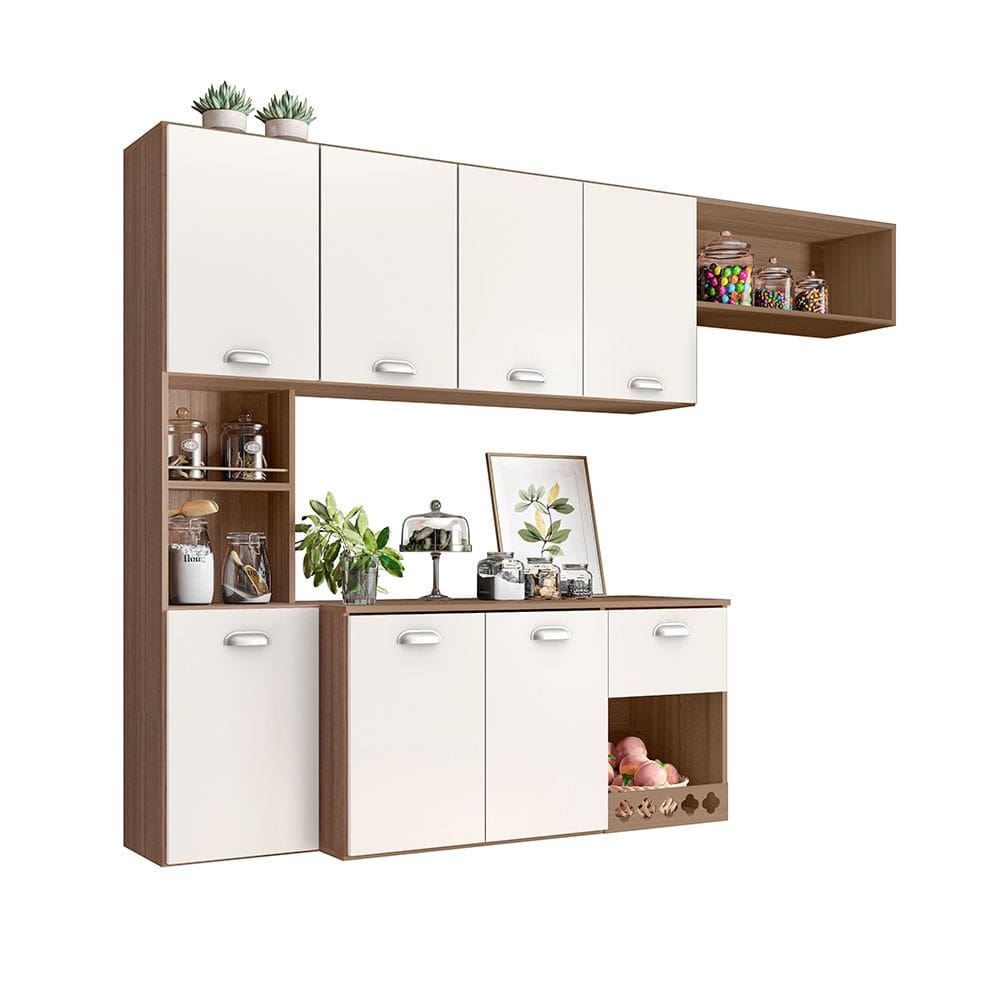 Cozinha Suspensa Com Balcão 180cm Mila Carvalho Oak Off White - SSX Multicoisas
