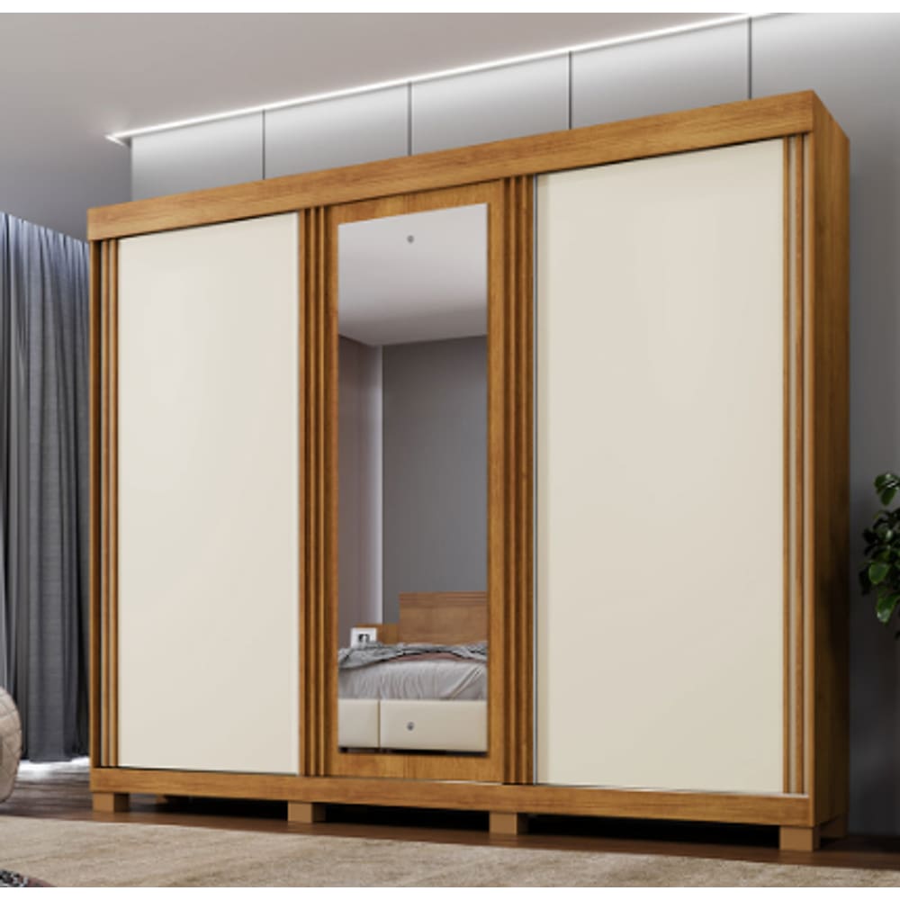 Guarda Roupa Siena 3 Portas de Correr Benetil Móveis - Cinamomo/Off White