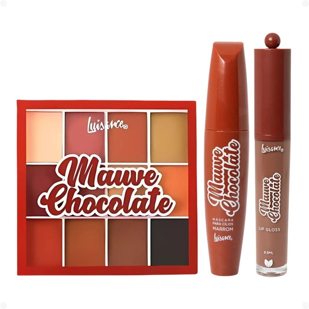 Kit Luisance Mauve Chocolate:1 Paleta  de Sombras , 1 Máscara para Cílios Marrom e 1 Lip Gloss Cor 01