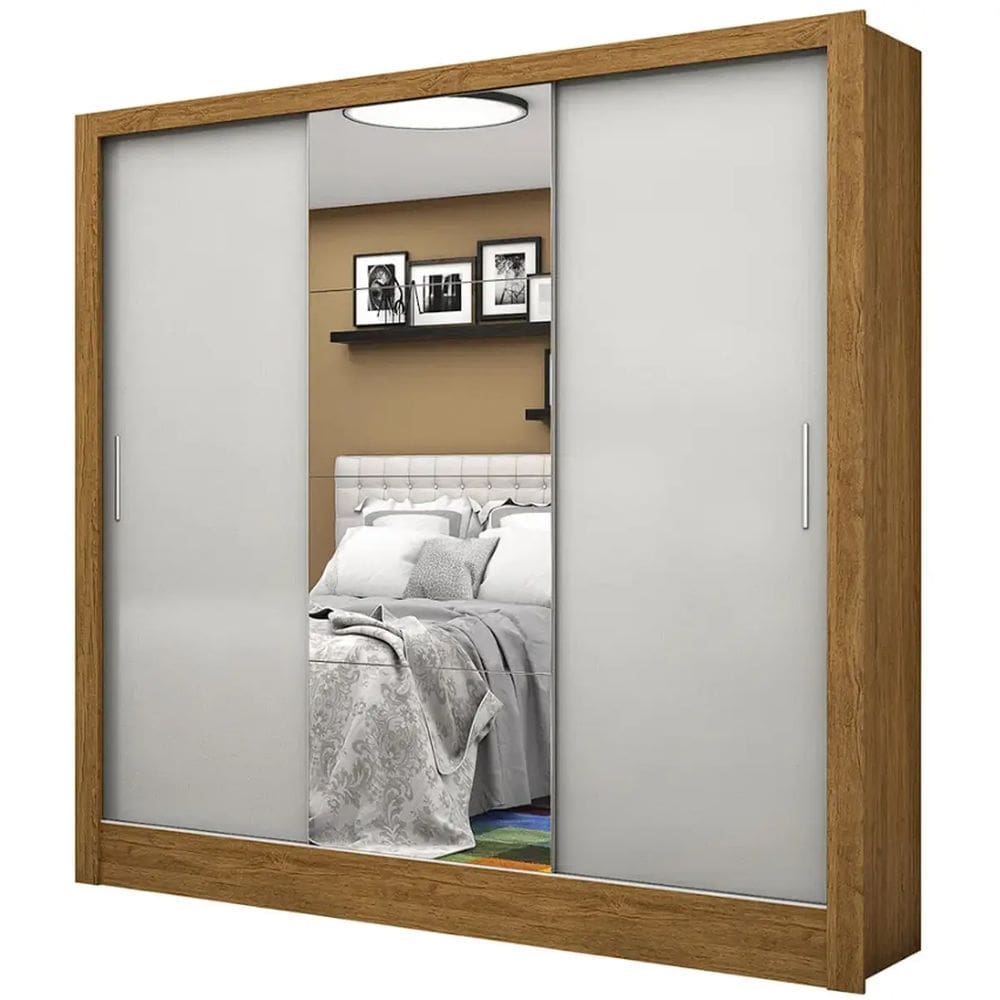 Guarda Roupa Santiago Casal 3 Portas 3 Gavetas Carioca Cor Cinamomo Off White