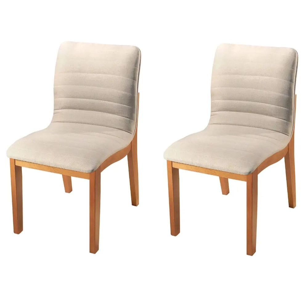 Kit 2 Cadeiras Sofia Estofadas Tecido Linho Valverde Cor Bege