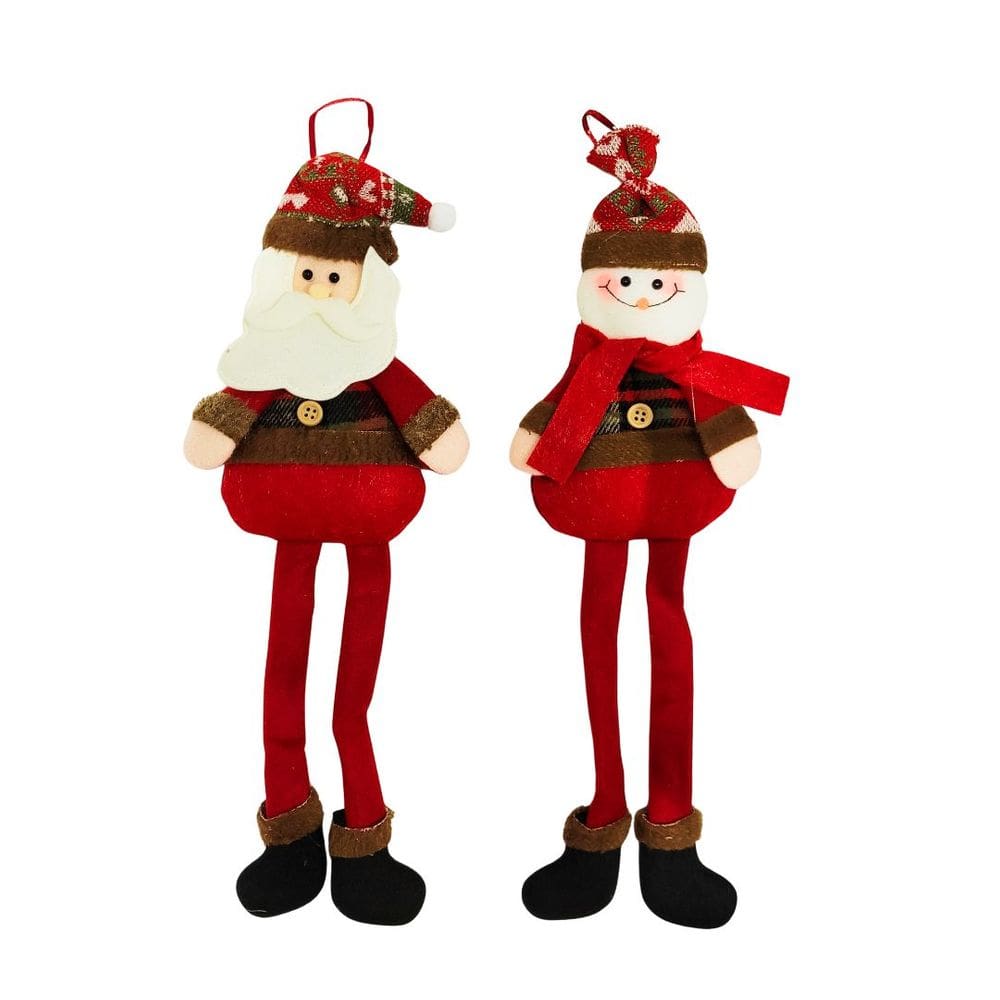 Jogo Papai Noel e Boneco de Neve Pendente 30cm Pelúcia Perna Mole Xadrez