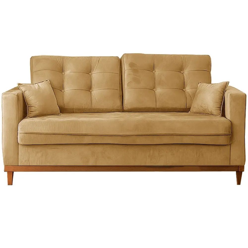 Sofá Living California em Veludo 2 Lugares com Almofadas Soltas 180cm RR Estofados Cor Bege