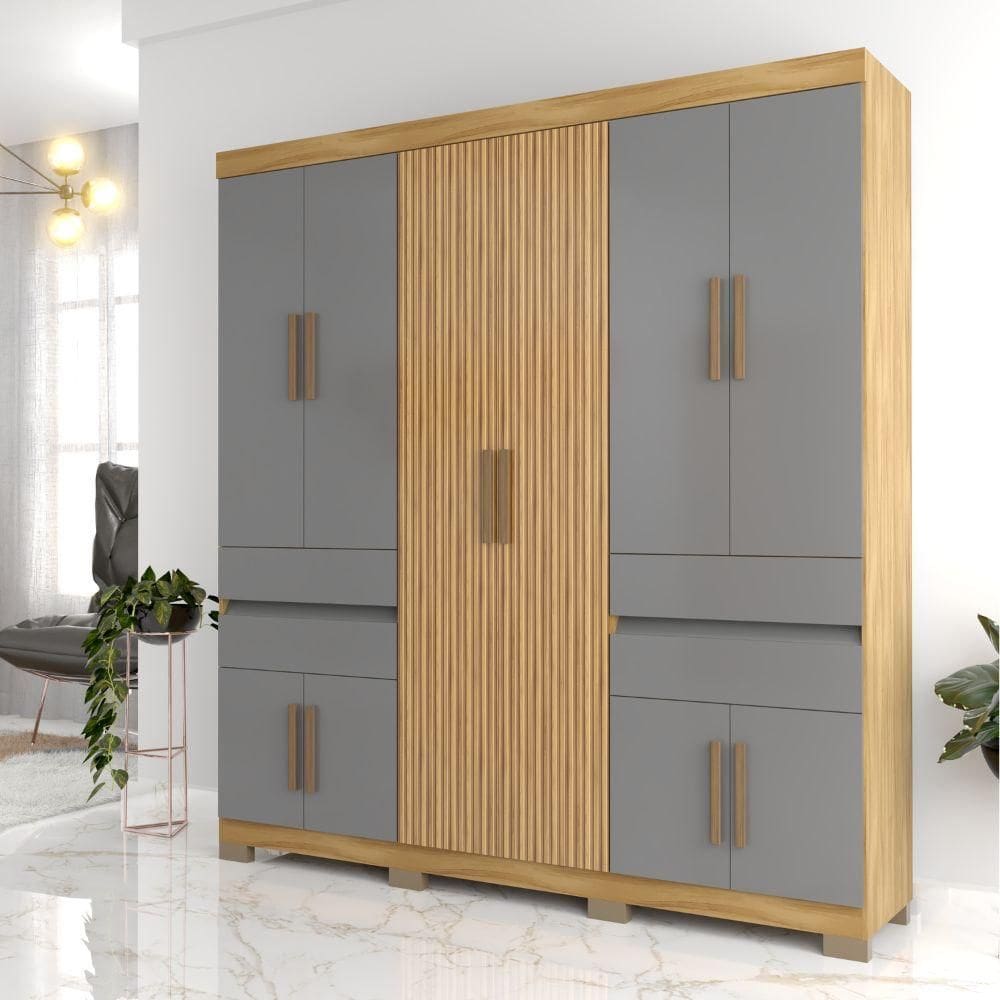 Guarda-Roupa Casal 10 Portas 4 Gavetas Freijo/Grafite Nevada Avelan Móveis