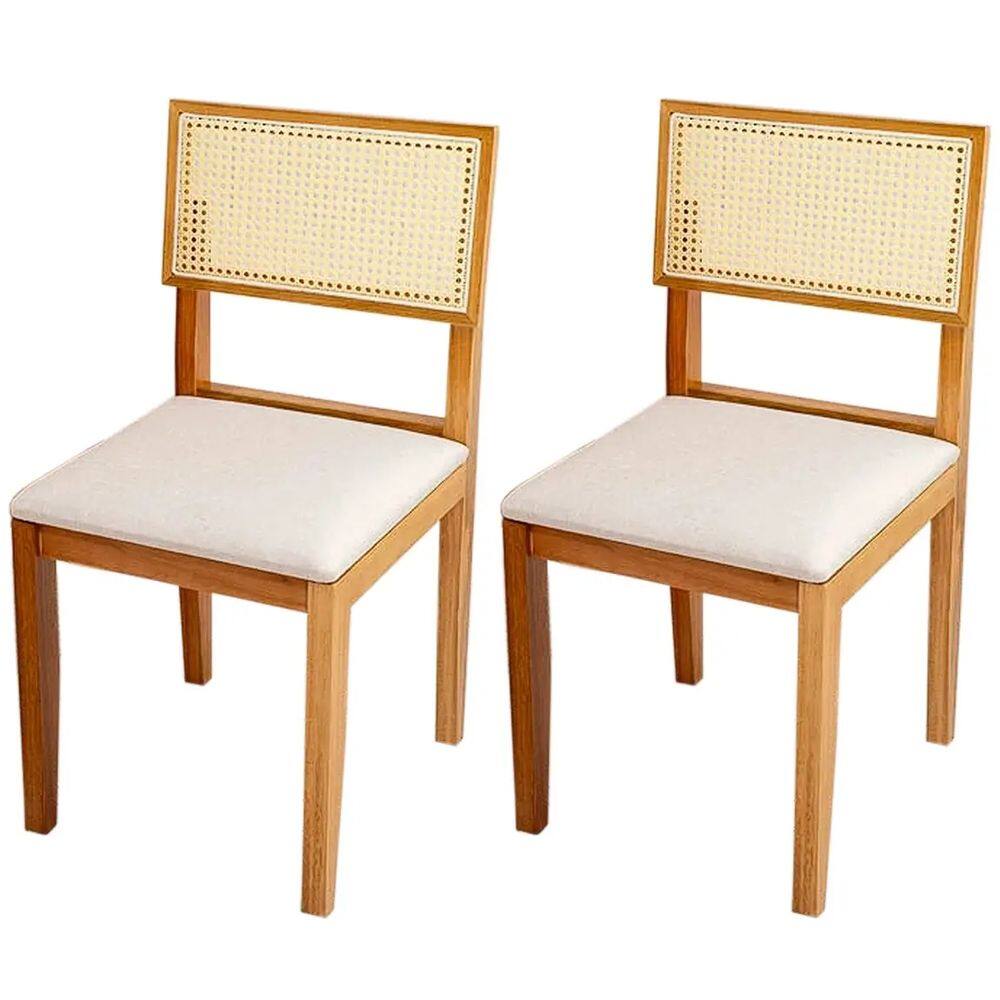 Kit 2 Cadeiras Santorini Madeira Tecido Linho Minas Plac Cor Bege