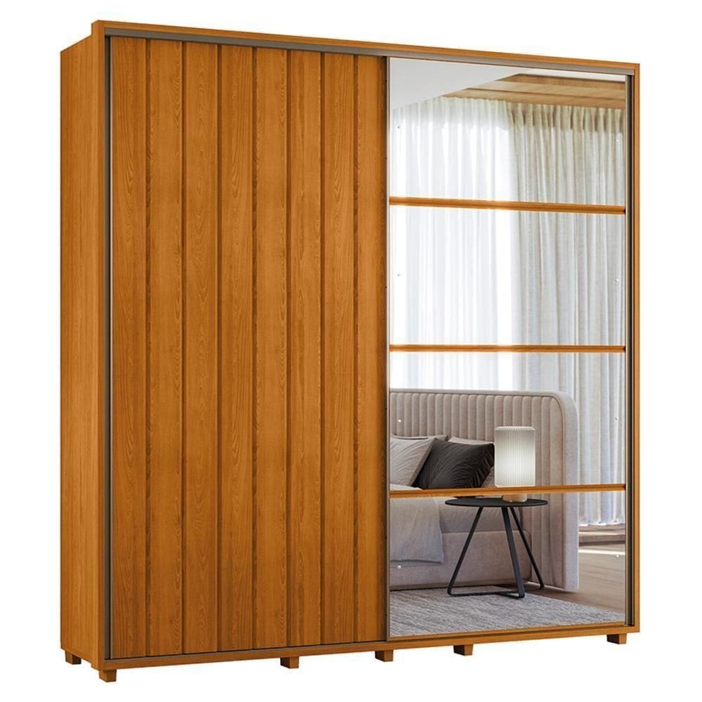 Guarda Roupa Casal Monet Ripado 2 Portas Deslizantes Cinamomo Com Espelho - Madetec Cinamomo