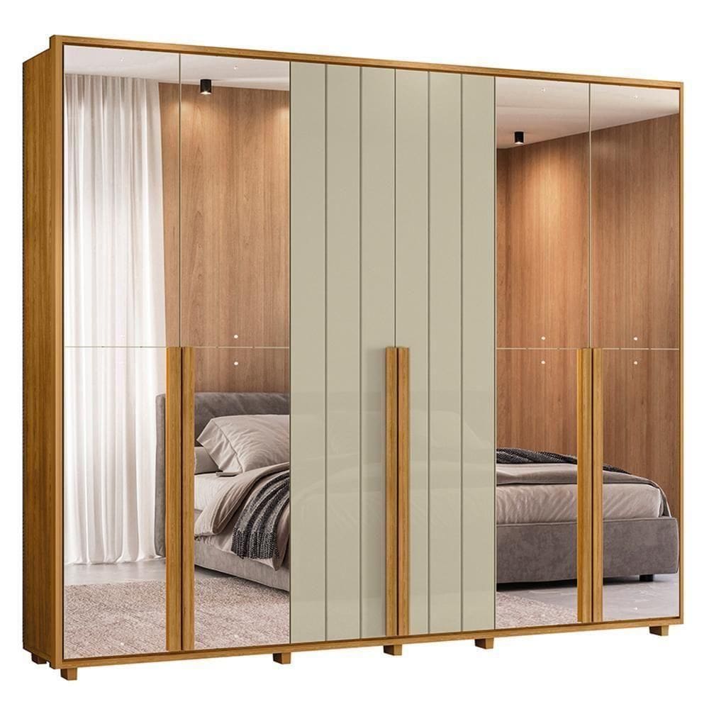 Guarda Roupa Casal Volpi Ripado 6 Portas Cumaru-opala Com 8 Espelhos - Madetec Cumaru-opala