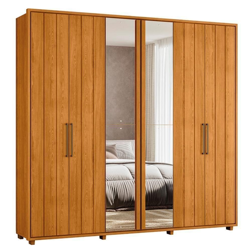 Guarda Roupa Casal Miró Ripado 6 Portas Cinamomo Com Espelho - Madetec Cinamomo