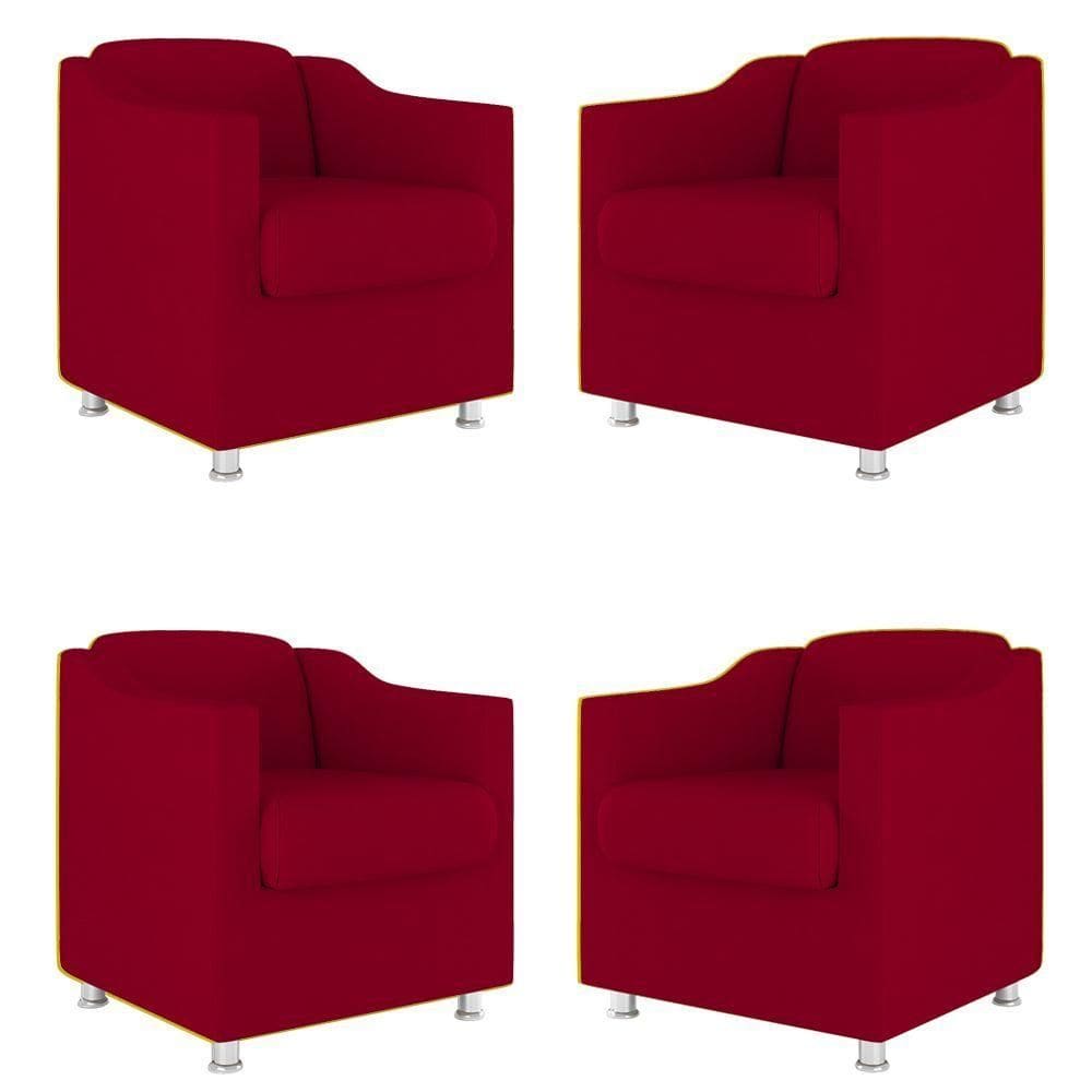 Kit 4 Poltronas Tilla Decorativas Consultório Sala Tecido Suede Cor:Vermelho