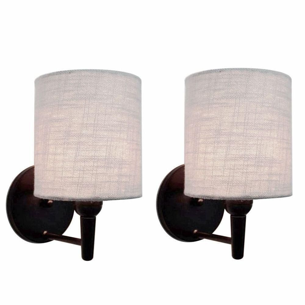 Kit-2 Arandela Cilíndrica Md-2009 Base Preto Cúpula Em Tecido 14x15cm Cinza - Bivolt