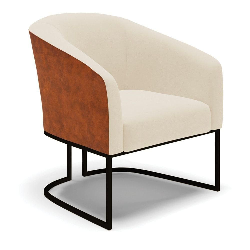 Poltrona Stella Corano Nozes Com Linho Bege A19 Base Industrial Preto - D`Rossi