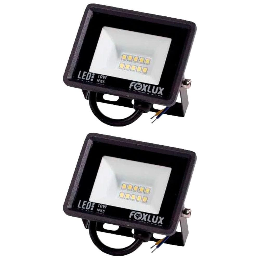 Kit 2 Refletor Led 10w 3000k Preto Bivolt Foxlux