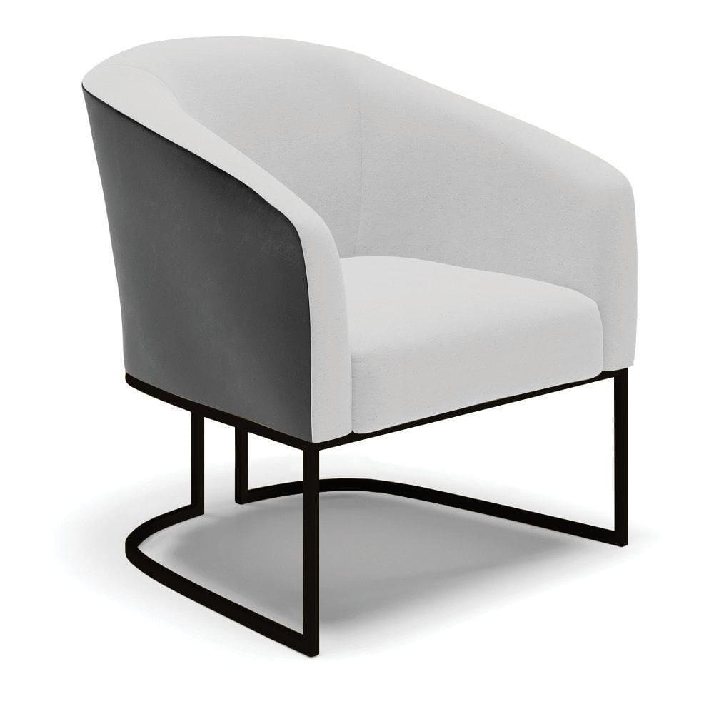 Poltrona Stella Corano Preto Com Linho Cinza A05 Base Industrial Preto - D`Rossi