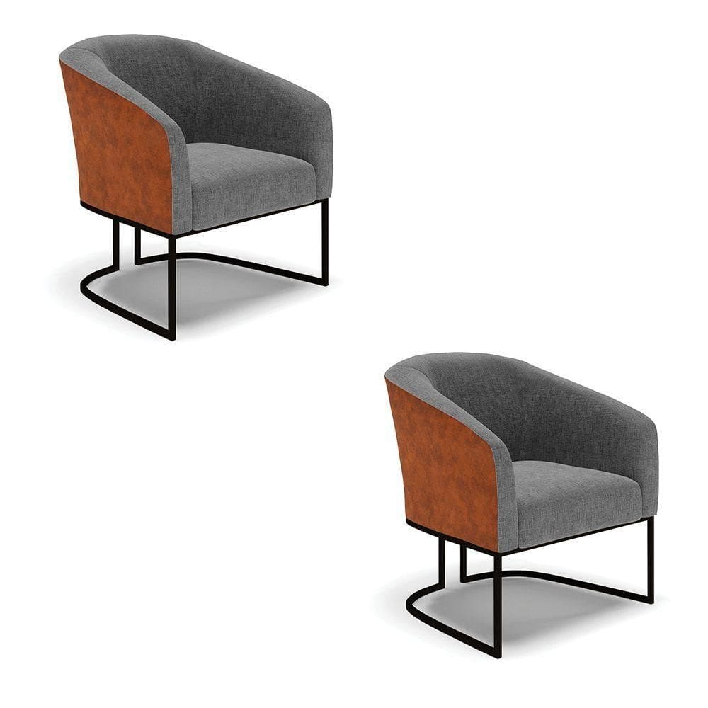Kit 2 Poltronas Stella Corano Nozes Com Linho Grafite A26 Base Industrial Preto - D`Rossi