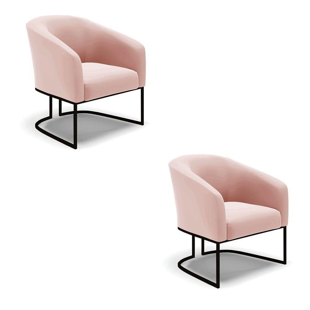 Kit 2 Poltronas Stella Veludo Base Industrial Preto - D`Rossi Cor Rose