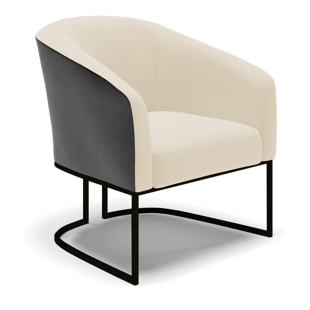 Poltrona Stella Corano Preto Com Linho Bege A19 Base Industrial Preto - D`Rossi