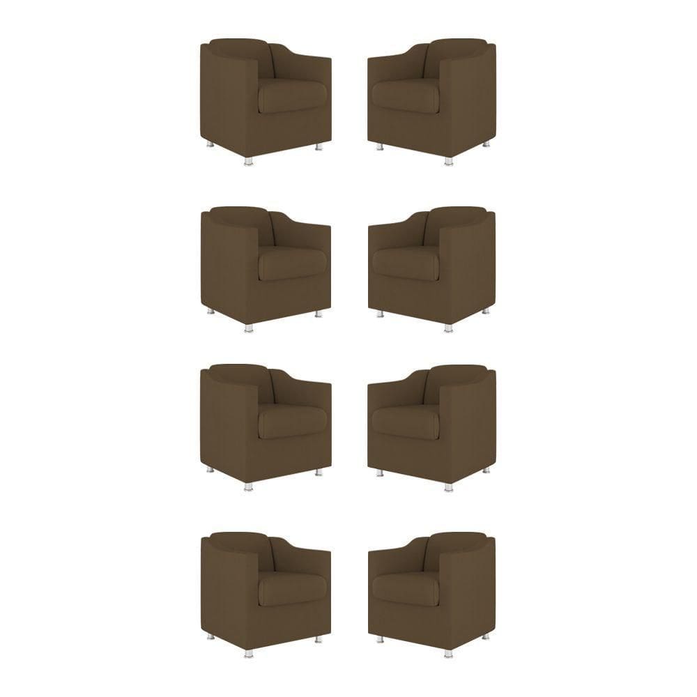 Kit 8 Poltronas Decorativas Clinica Sala Recepção Tecido Cor:marrom