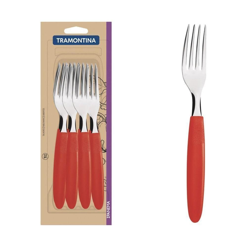 Conjunto De Garfos De Mesa Ipanema Com Lâminas Em Aço Inox E Cabo Vermelho 12 Peças