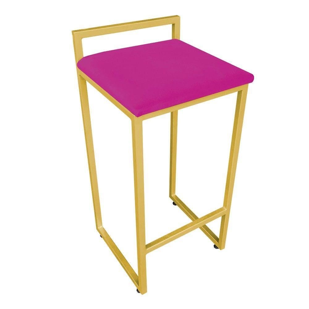 Conjunto 02 Banqueta Alta Industrial Pietra Suede Base Dourado DRossi Pink
