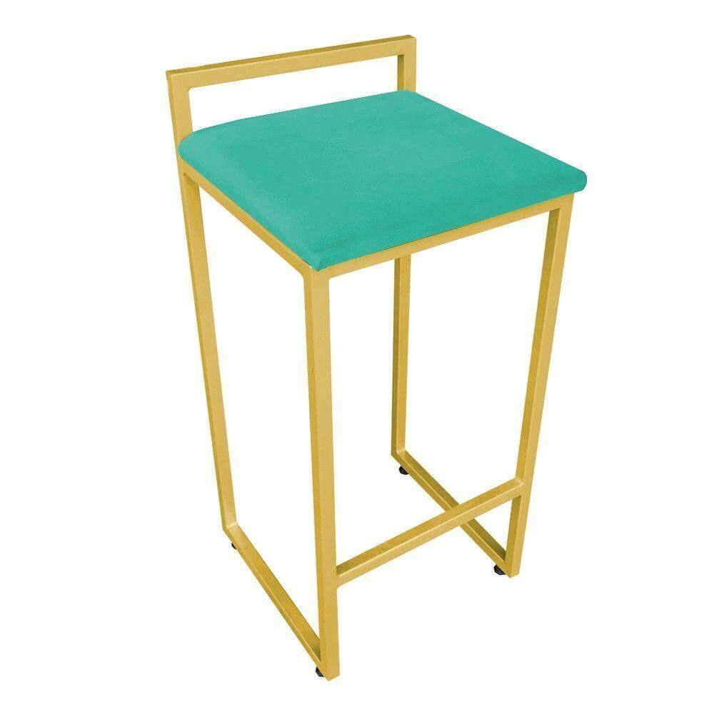 Banqueta Alta Industrial Pietra Suede Base Dourado DRossi Verde Turquesa