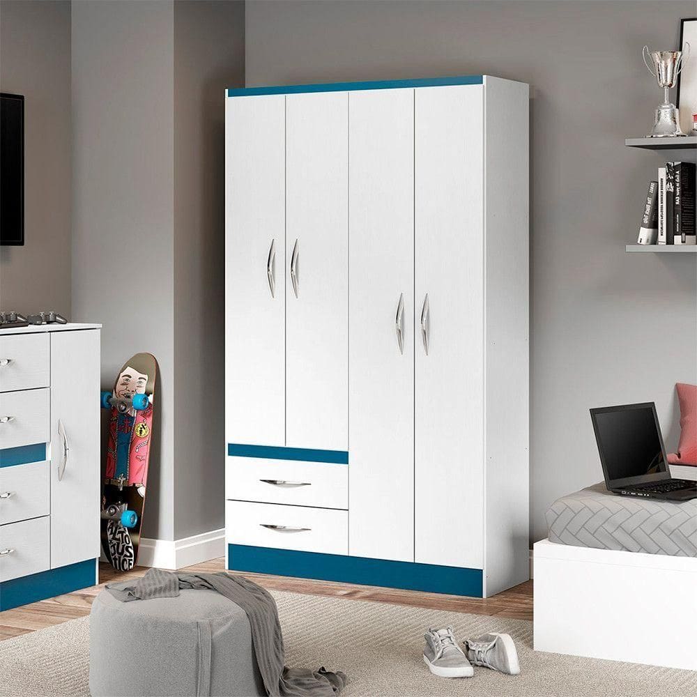 Guarda-roupa Infantil 4 Portas 2 Gavetas Mdp Menu Móveis Branco