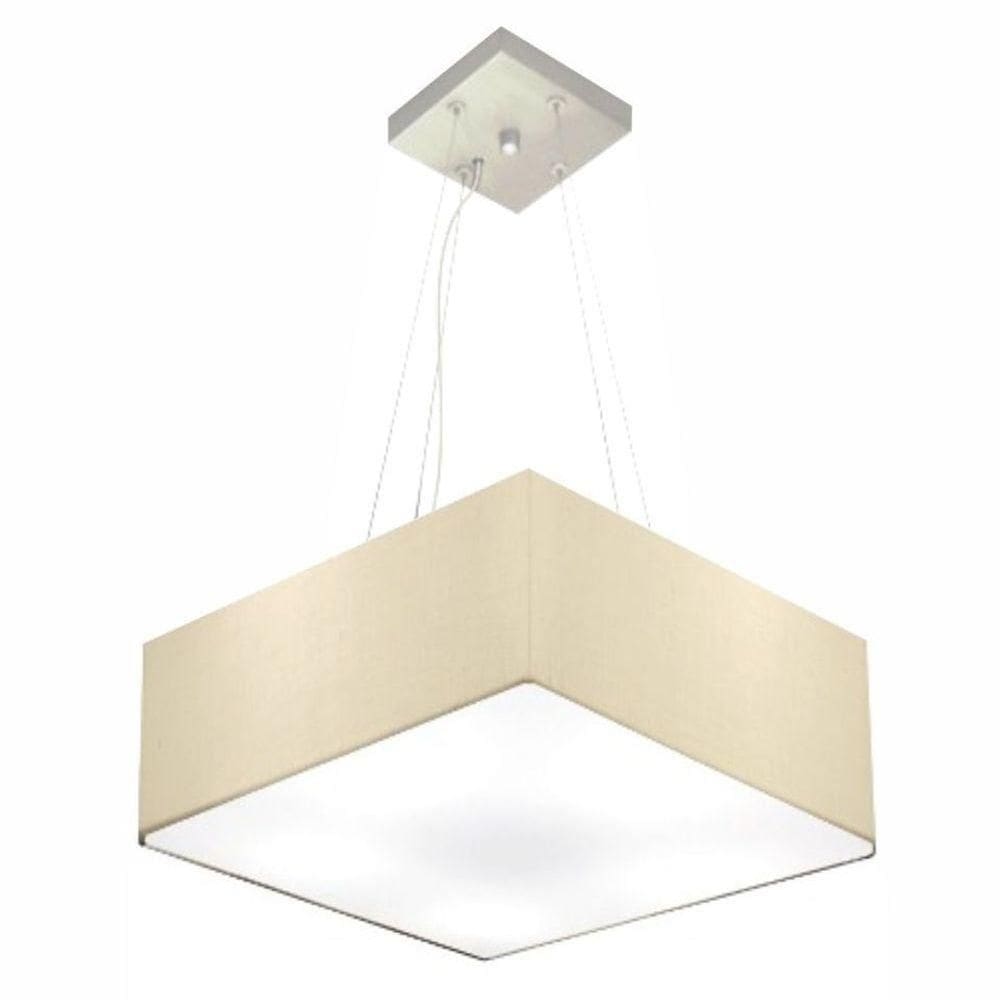 Lustre Pendente Quadrado Vivare Md-4194 Cúpula Em Tecido 12/40x40cm - Bivolt Algodão-crú 127/220v