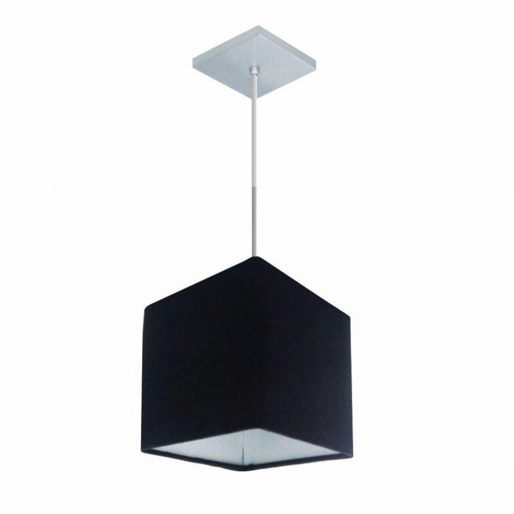 Lustre Pendente Quadrado Md-4224 Cúpula Em Tecido 16/16x16cm Preto - Bivolt