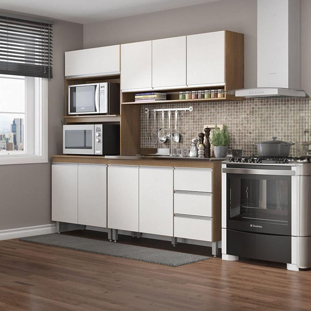 Armário Cozinha Compacta Com Balcão Pia Sabrina Menu Móveis Branco